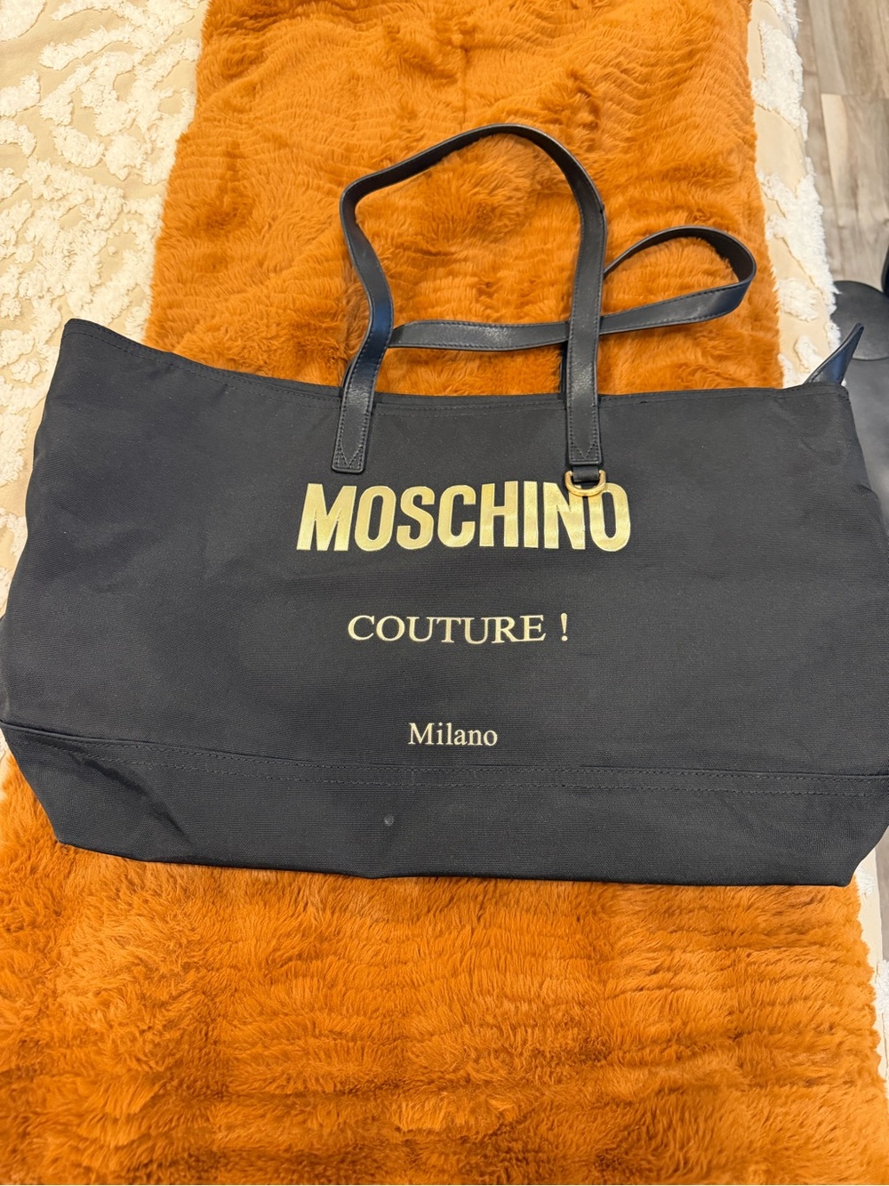 Moschino Black Tote with Gold Logo Print